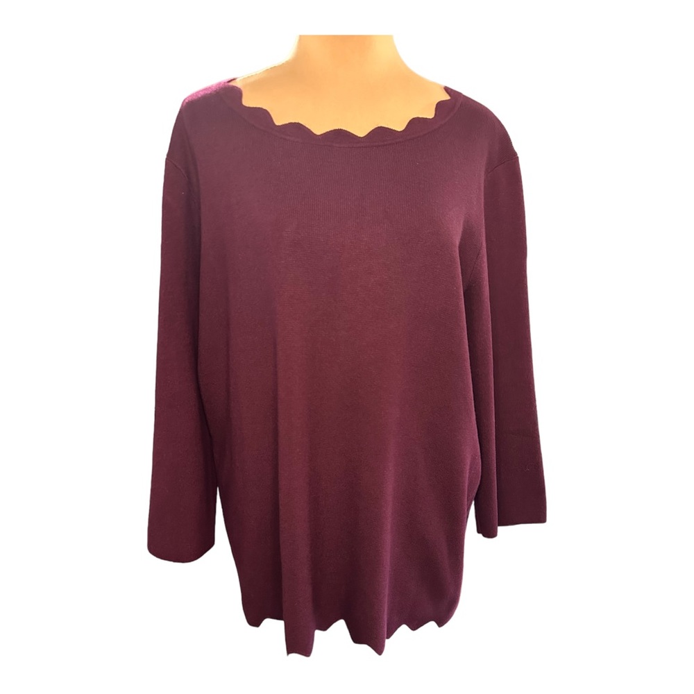 NWOT Cable & Gauge Burgundy Scalloped Hem Lightweight Sweater Size 1X